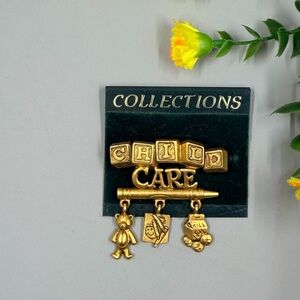 Danecraft Signed Vintage Child Care Gold Plated Brooch